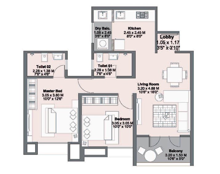 2 BHK floor plan