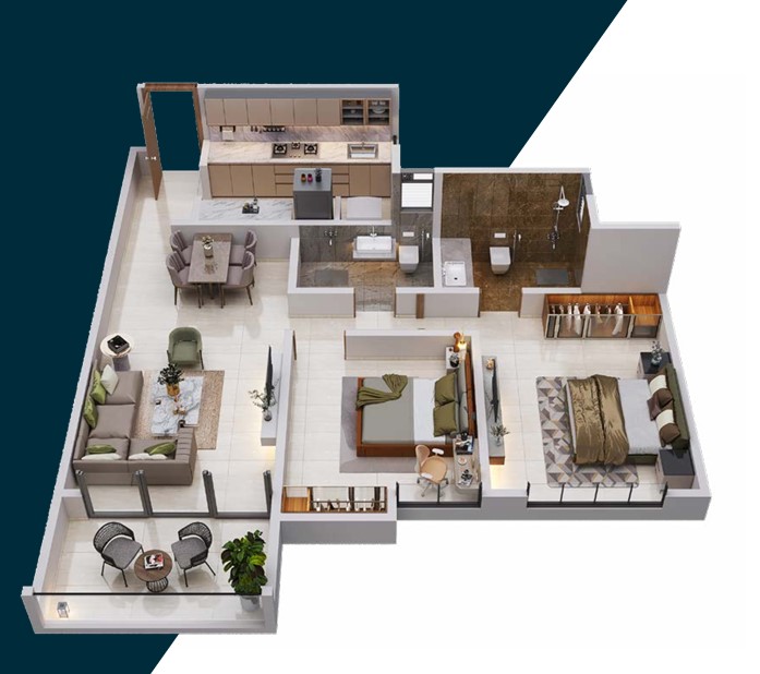 2 BHK floor plan