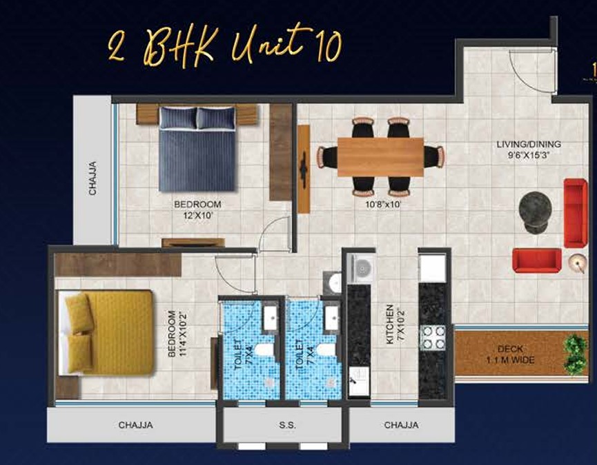 2 BHK floor plan