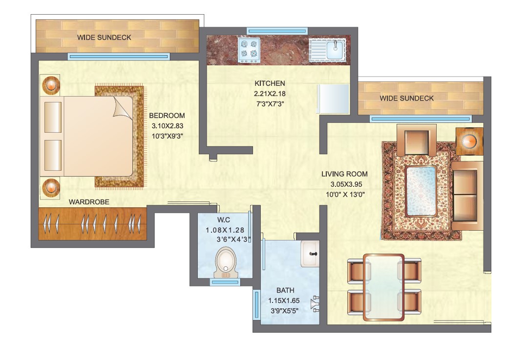 1 BHK floor plan