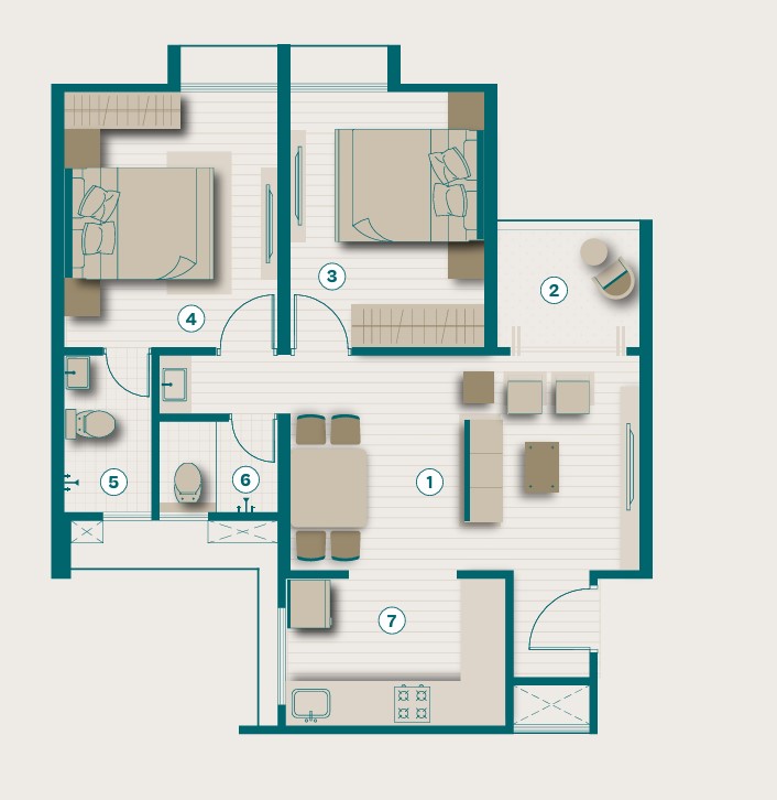 2 BHK floor plan