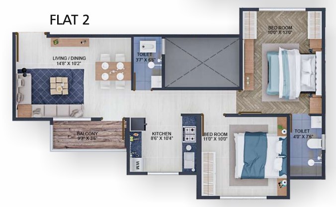2 BHK floor plan