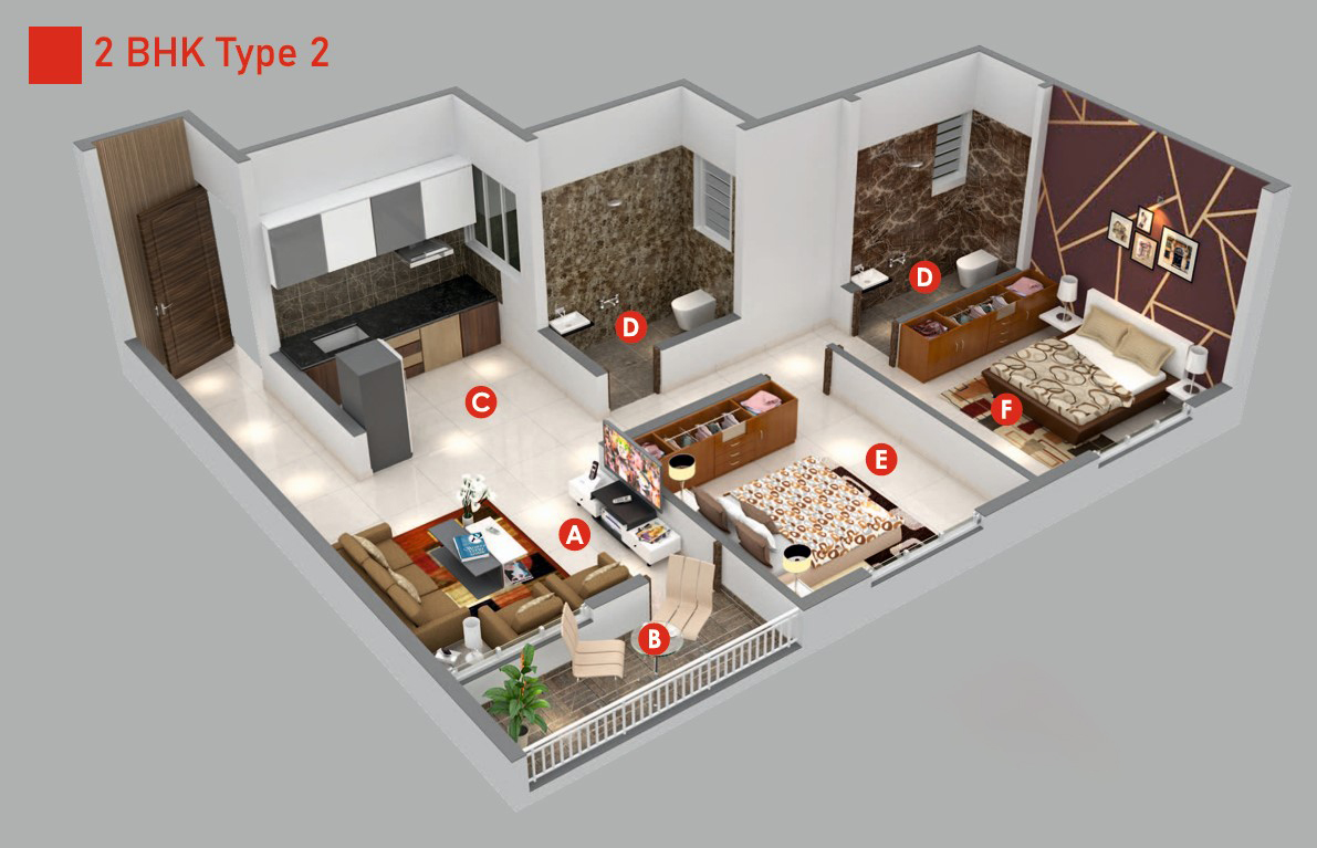 2 BHK floor plan