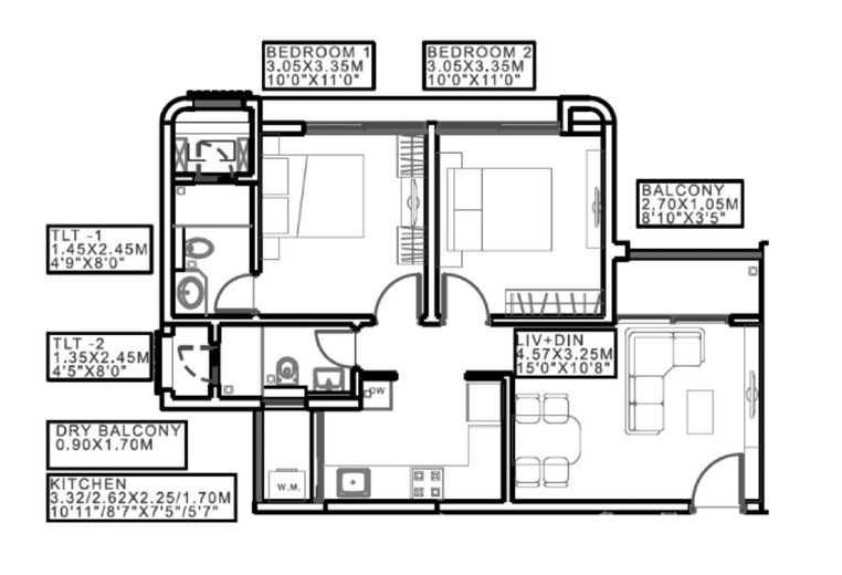 2 BHK floor plan