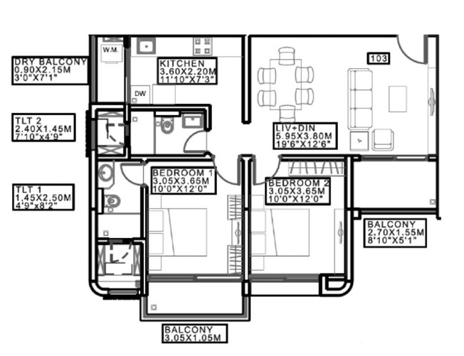 2 BHK floor plan