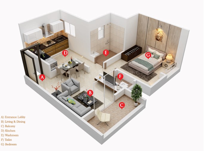1 BHK floor plan