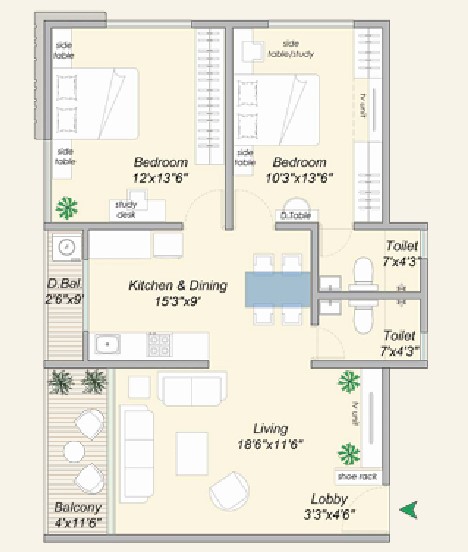 2 BHK floor plan