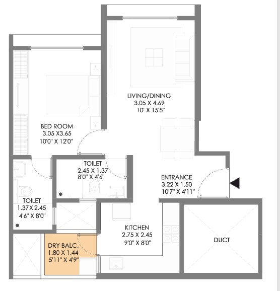 1 BHK floor plan