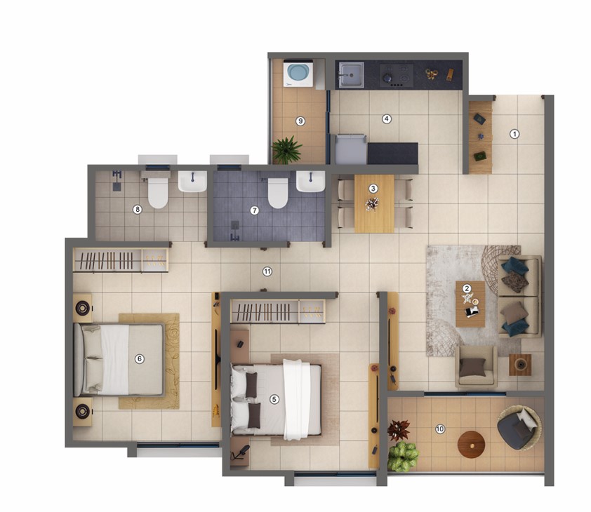 2 BHK floor plan