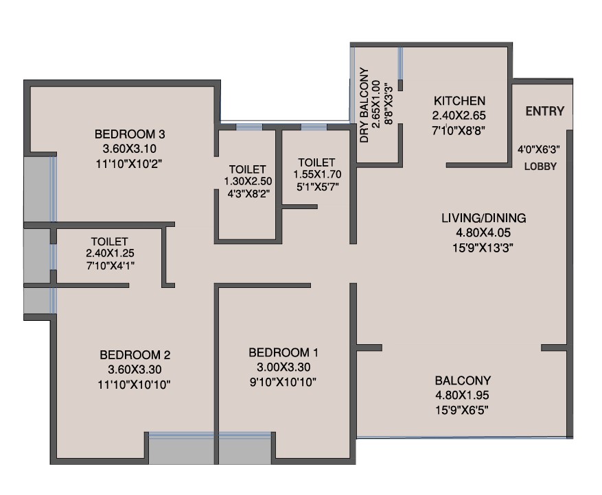 3 BHK floor plan
