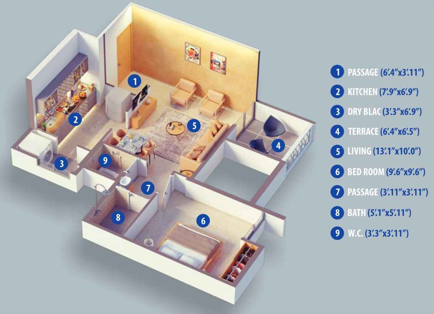 1 BHK floor plan
