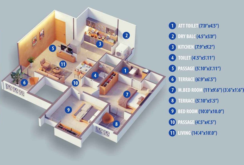 2 BHK floor plan
