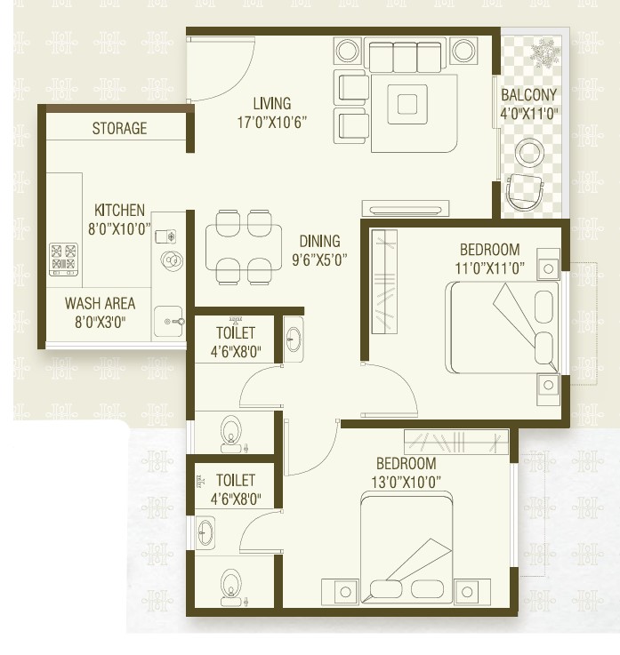 2 BHK floor plan