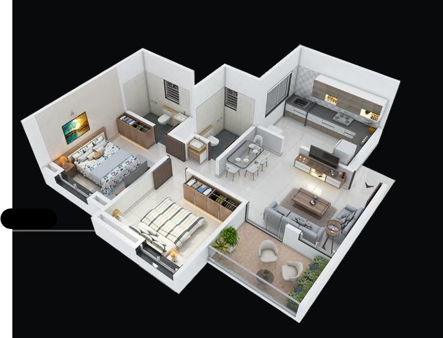 2 BHK floor plan