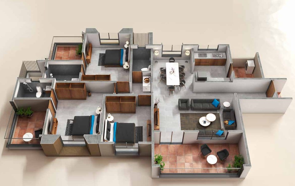 3 BHK floor plan
