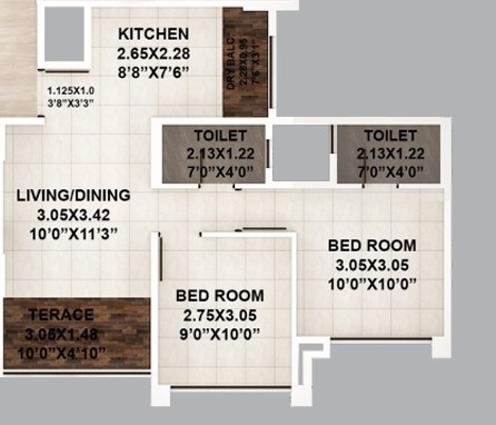 2 BHK floor plan