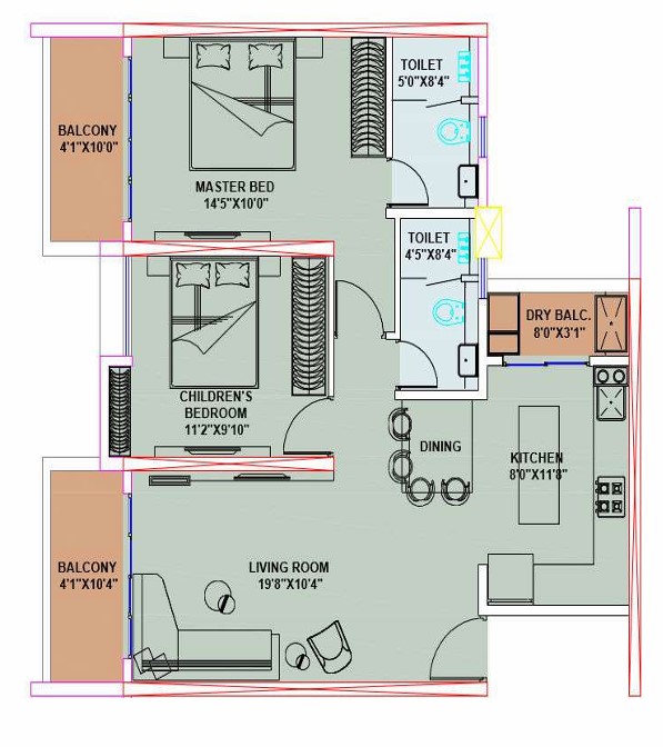 2 BHK floor plan