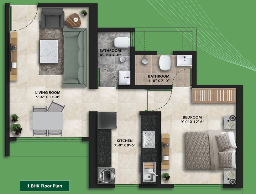 1 BHK floor plan