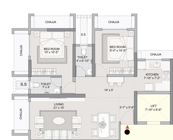 2 BHK floor plan