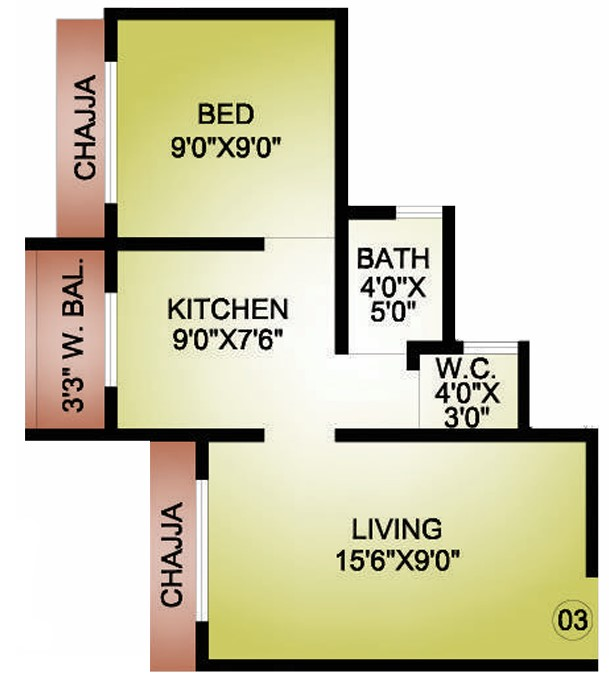 1 BHK floor plan