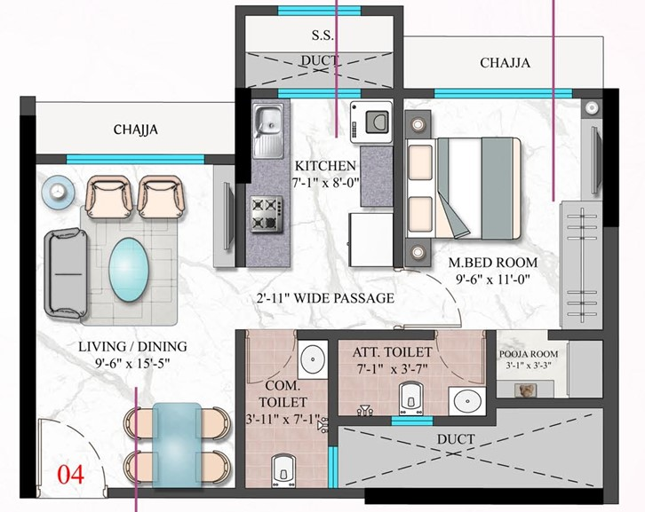 1 BHK floor plan