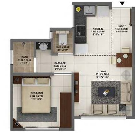 1 BHK floor plan