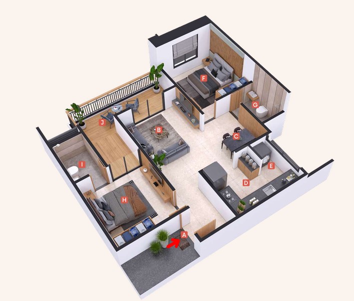 2 BHK floor plan