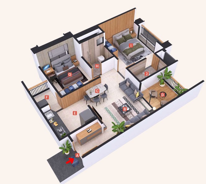 2 BHK floor plan