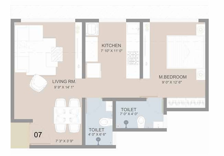 1 BHK floor plan