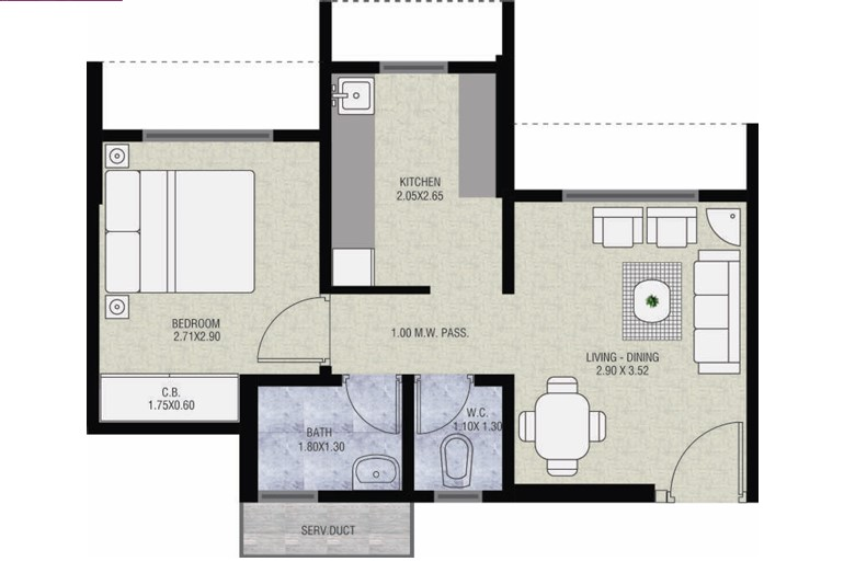 1 BHK floor plan