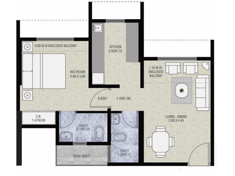 1 BHK floor plan