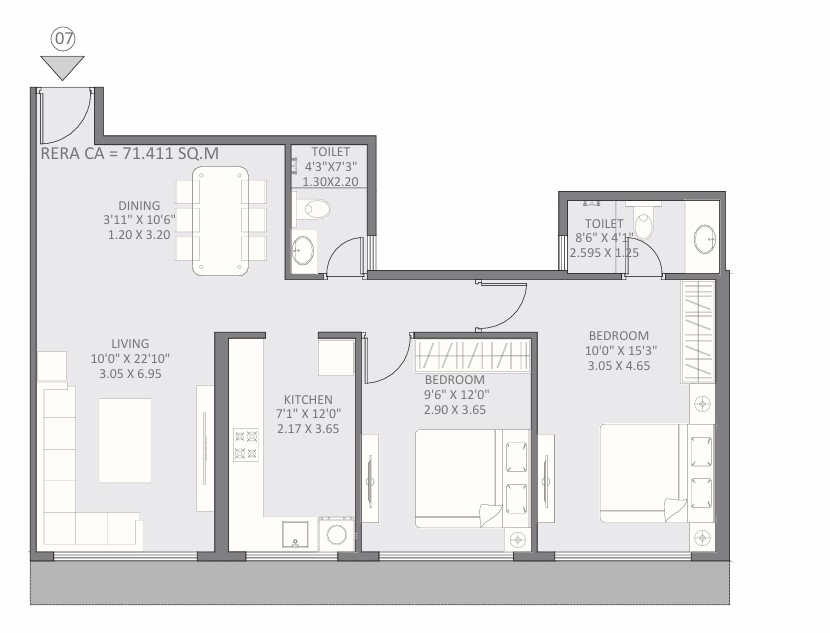 2 BHK floor plan