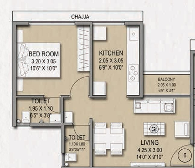 1 BHK floor plan