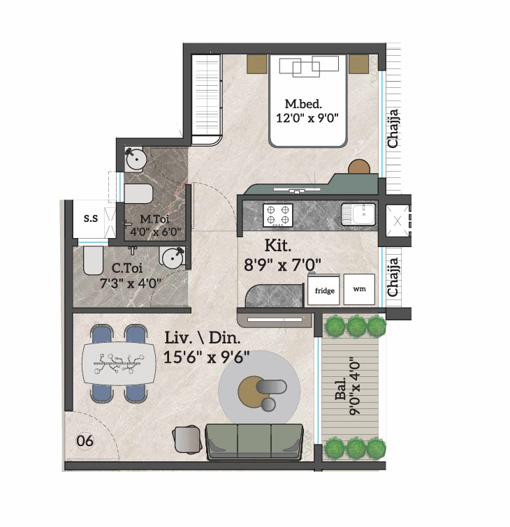 1 BHK floor plan