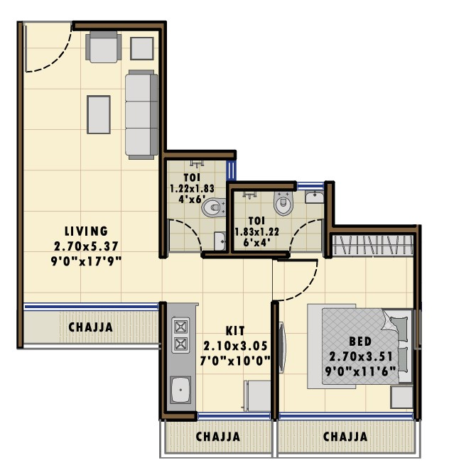 1 BHK floor plan