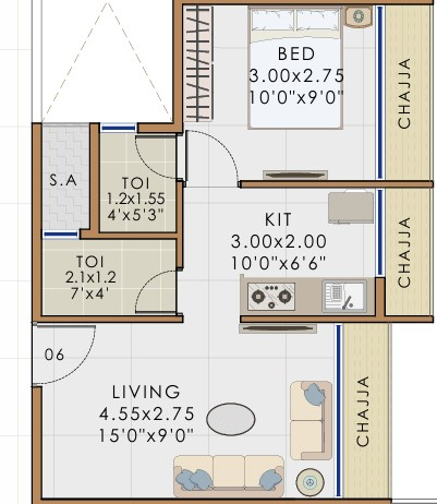 1 BHK floor plan