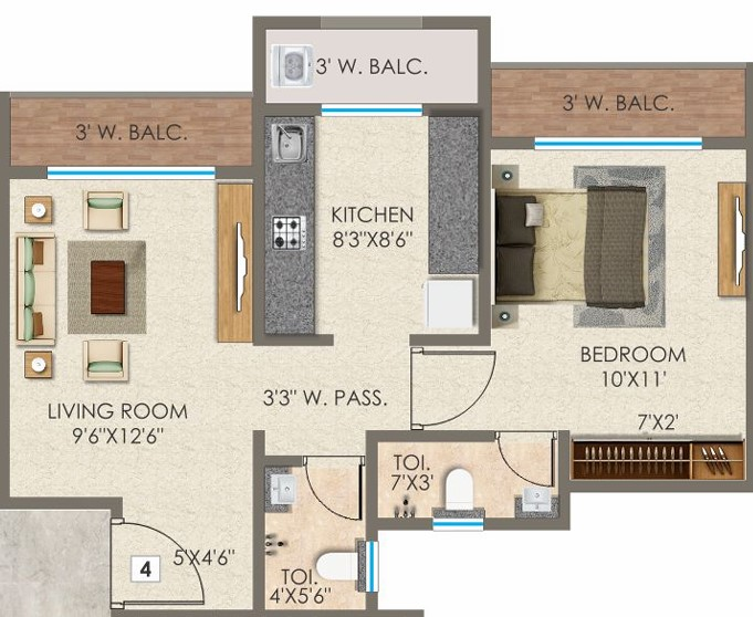 1 BHK floor plan