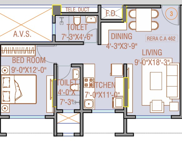 1 BHK floor plan
