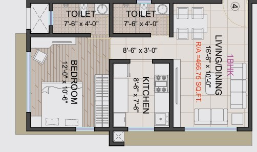 1 BHK floor plan