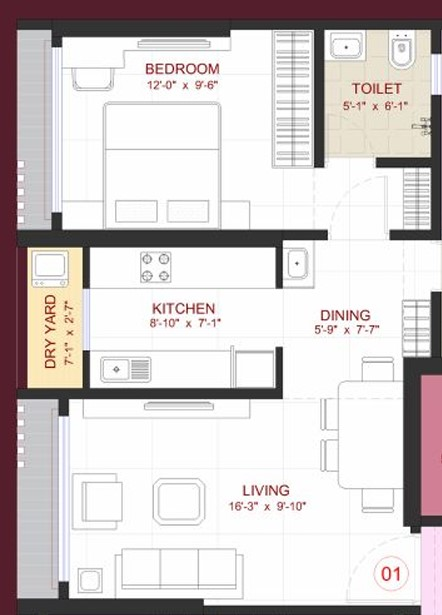 1 BHK floor plan