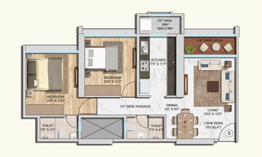 2 BHK floor plan