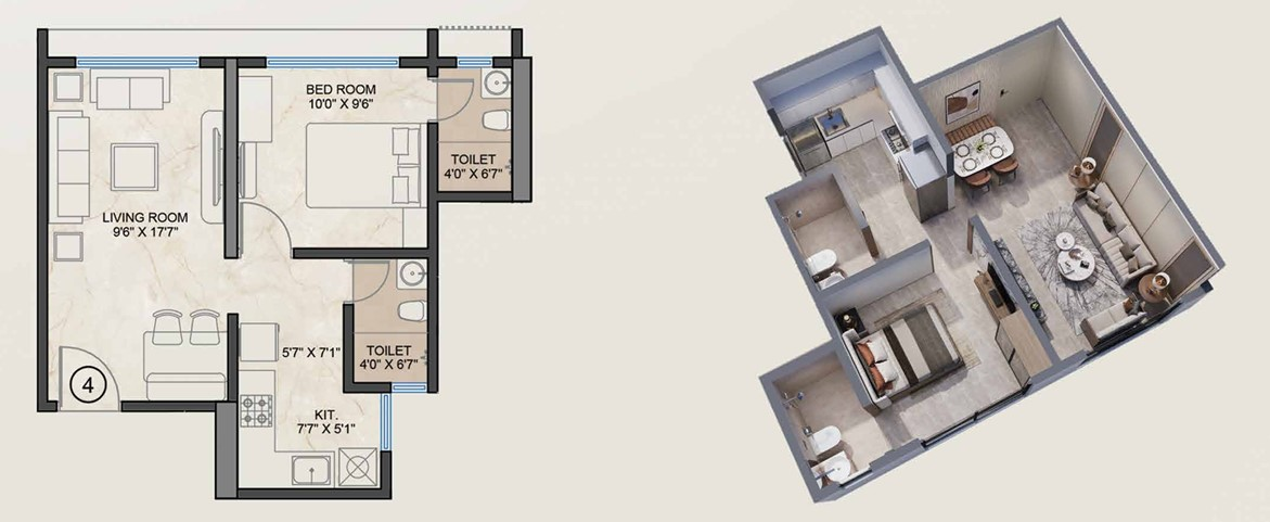1 BHK floor plan