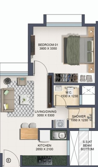 1 BHK floor plan