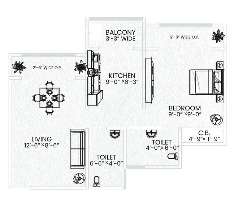 1 BHK floor plan