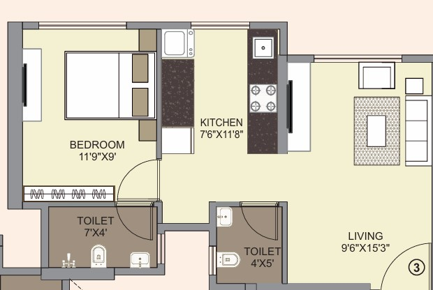 1 BHK floor plan