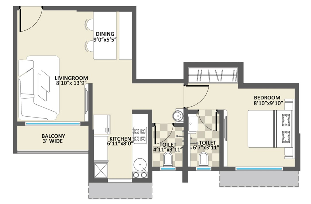 1 BHK floor plan