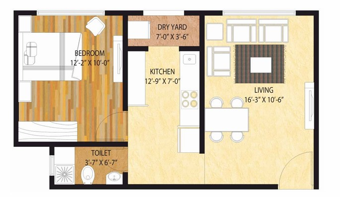1 BHK floor plan