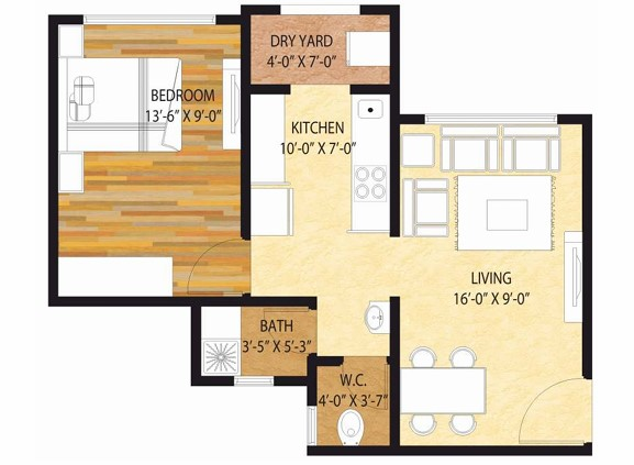 1 BHK floor plan