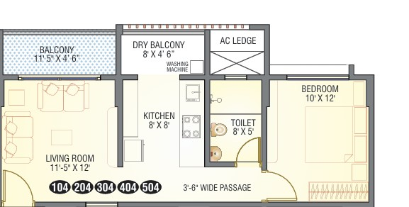 1 BHK floor plan