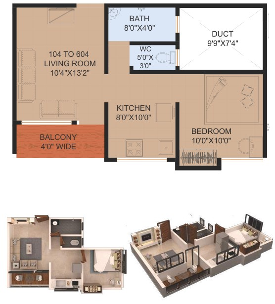 1 BHK floor plan